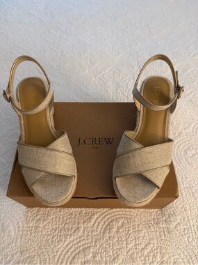 J.Crew Women's Beige Linen Crisscross Wedge Sandals